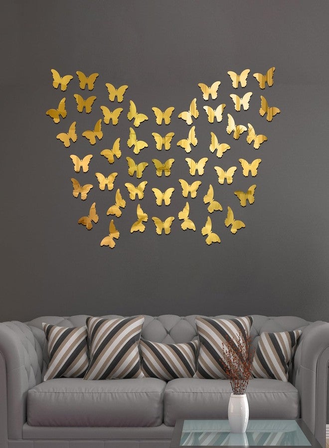 MERICAL Butterfly Mirror-Like Acrylic Stickers | Set of 30 Golden Decorative Glass Mosaic Stickers for Living Room, Bedroom & Home Décor | 3D Butterfly Design for Walls - Image 2